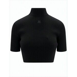 Courrèges Ribbed Black Crop Top With High Neckline - NWT